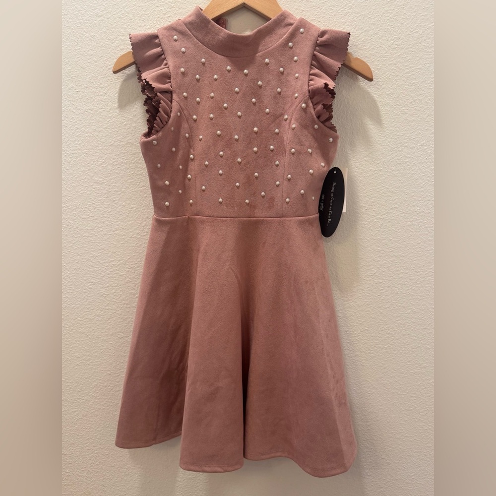 Chic Mauve Midi Dress with Pearl Details